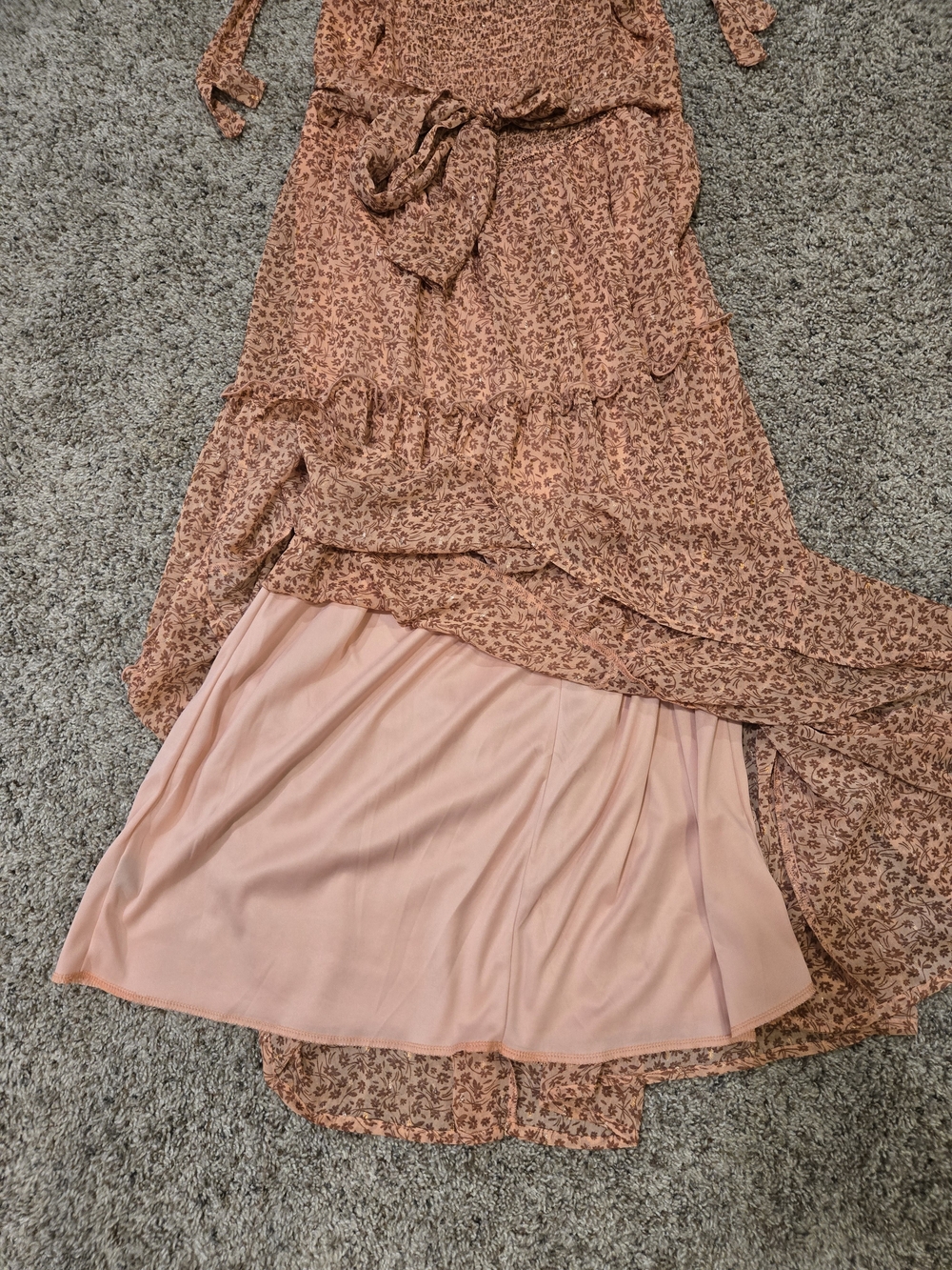 Trixxi Peach Floral Tie-Shoulder Tiered Maxi Dress - Picture 5 of 7